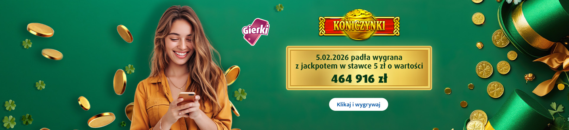 Koniczynki – wygrana z jackpotu 464 916 zł w Gierki Lotto